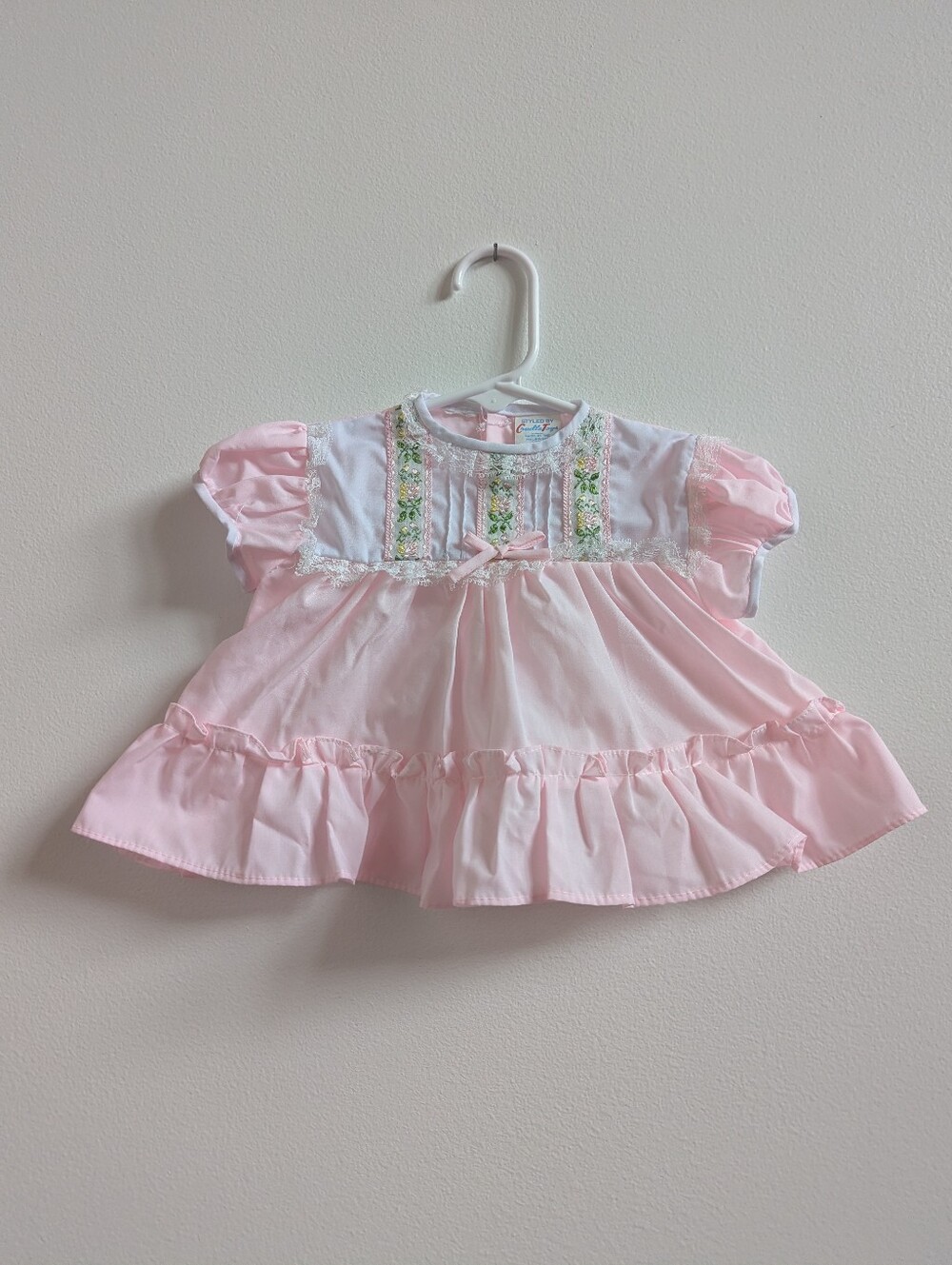 Vtg Cradle Togs Pink Swing Top Dress 0-3m Embroidered Cottagecore